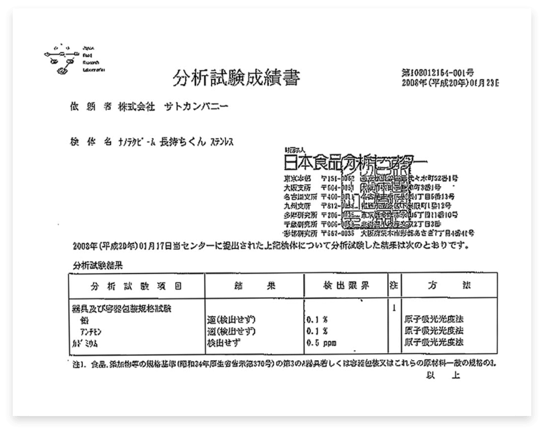 分析試験成績表